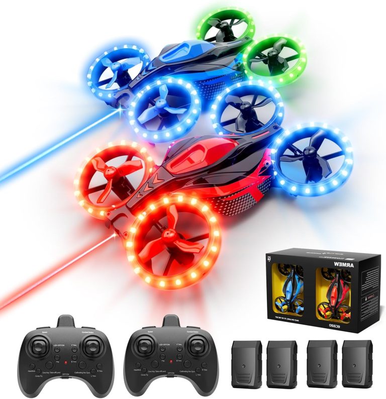 ARMEW Mini Drone for Kids,Beginners,Adults, 2Pack Battle Drone, Small RC Drone Quadcopter with LED Light, 2-In-1 Race and Fly Mode,Altitude Hold,3D Flip,4 Batteries Toy Gift for Boys Girls