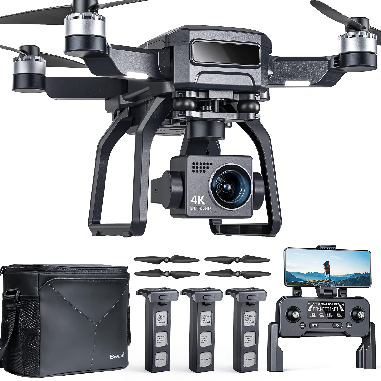 Bwine F7 GPS Camera Professional Drone with FAA Certification Completed for Adults 4K Night Vision, 3-Axis Gimbal, 2 Miles Long Range, 75 Mins Flight Time, with 3 Battery, Auto Return+Follow Me+Fly Around+Beginner Mode