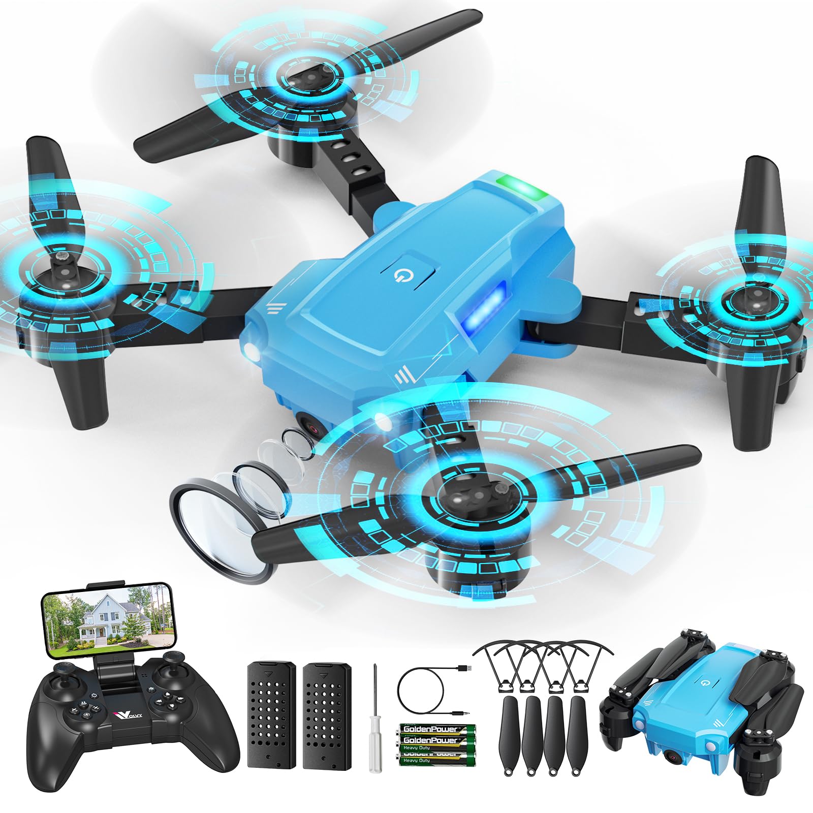 ATTOP Mini Drone for Kids with 1080P Camera – Foldable FPV Drone for Kids, Pocket RC Quadcopter with 2 Batteries, One Key Start, Altitude Hold, Headless Mode, 3D Flips, Toys Gifts for Boys Girls