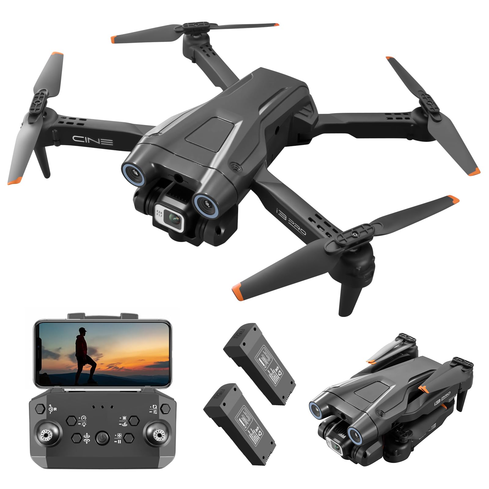 Drone for Kids Adults, RC Quadcopter with 1080P HD FPV Camera for Beginners, Foldable Mini Drone with Obstacle Avoidance, Headless Mode, One Key Take Off/Landing, Speed Adjustment, 3D Flips, 2 Batteries