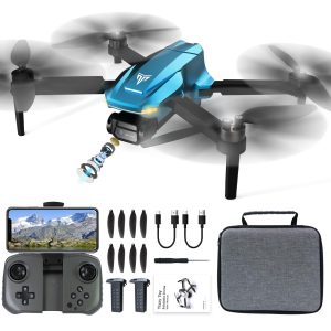 Brushless Motor Drone with 4K FPV Camera, RC Quadcopter with Carrying Case, 36-min Flight Time, Headless Mode, 90° Adjustable Lens, 360° Flip, 3 Speed Adjustment, 2 Batteries, Foldable Drone for Adults, Beginners, Christmas gifts – Blue