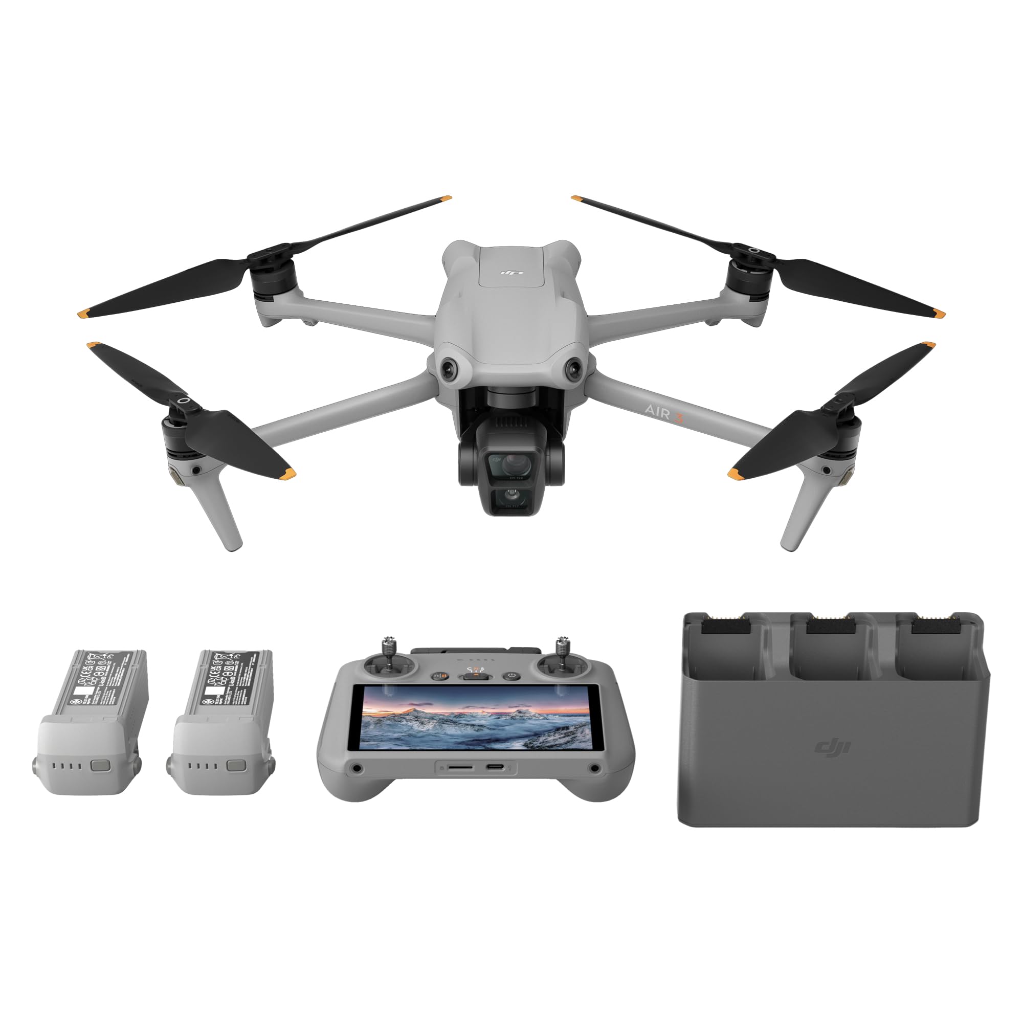 DJI Air 3 Fly More Combo with RC-N2 Remote Controller, Drone with Camera 4K, Dual Primary Cameras, 3 Batteries for Extended Flight Time, 48MP Photo, Camera Drone for Adults, FAA Remote ID Compliant