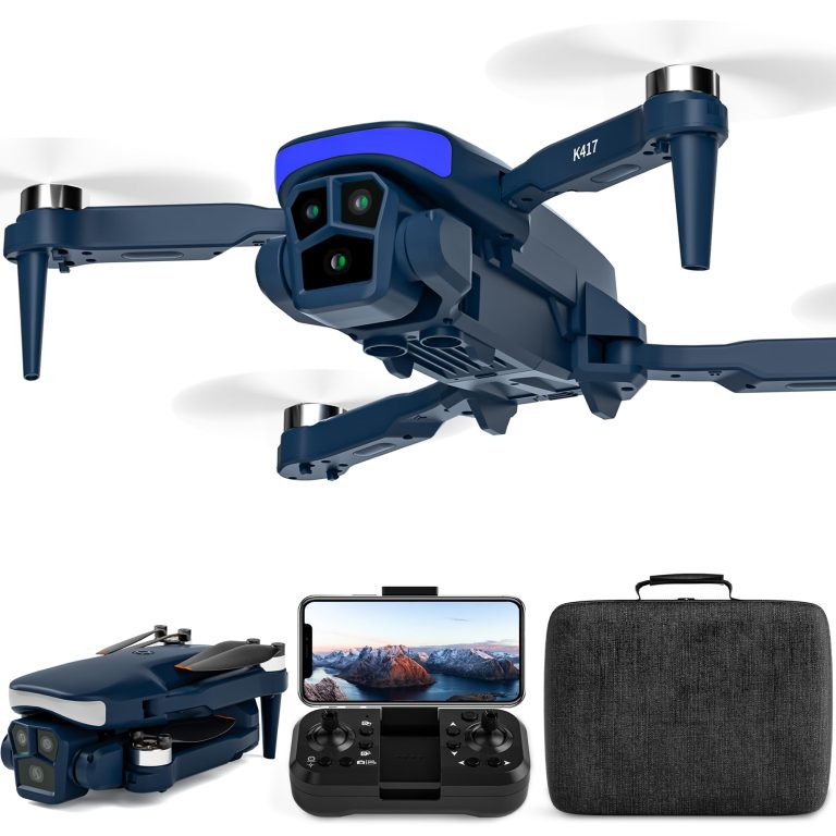 K417 Drone with Camera 1080p HD,90° Electric Adjustable Lens,Blue LED Lights AIdrones with Dual Cameras for Adults,Remote Control Quadcopter with Altitude Hold for Beginners,Gestures Selfie,Carry Case