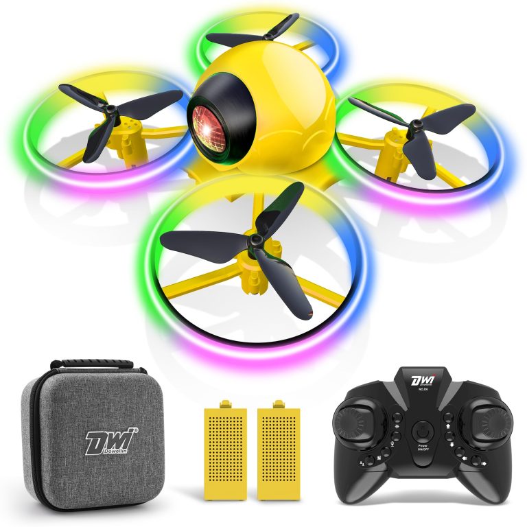 Dwi Dowellin Mini Drone，Long Flight Time Small Flying Toys Drones of for Kids with LED Blinking Light One Key Take Off Spin Flips RC Quadcopter Toys Drones for Beginners Boys and Girls, Yellow