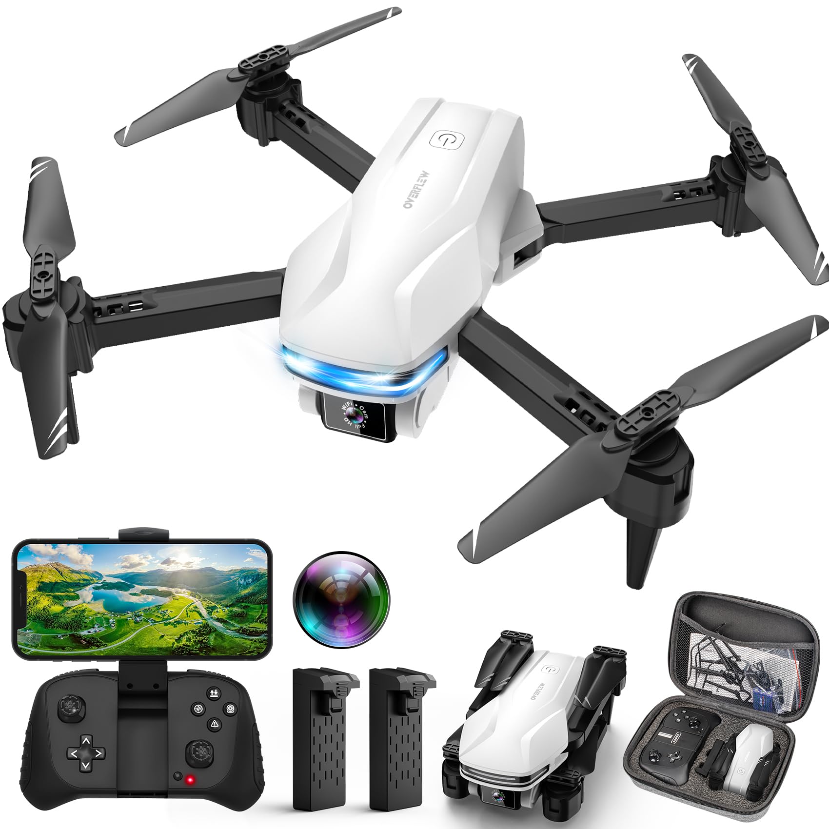 Drones with Camera for Adults 1080P HD Foldable Drone with Carrying Case Drones for Kids with One Key Take Off/Land, 3 Speed Mode, 360° Flip RC Quadcopter