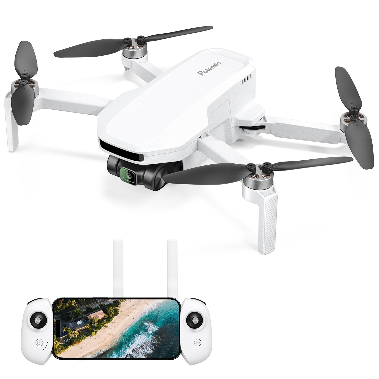 Potensic ATOM LT GPS Drone Under 249g, 40 Mins Long Flight, EIS 2.5K Camera, 4KM FPV Transmission, Brushless Motor, Precise Auto Return, SurgeFly, Entry Level Foldable Drone for Adults Beginner, White