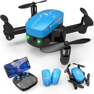 W Mini Drone with Camera for Kids and Adults, 1080p FPV Drones Toys for Ages 8-13, Pocket RC Quadcopter with Foldable Wings, Altitude Hold, Headless Mode, 3D Flips, Voice Gesture Control, Remote Control Drone, 2 Batteries