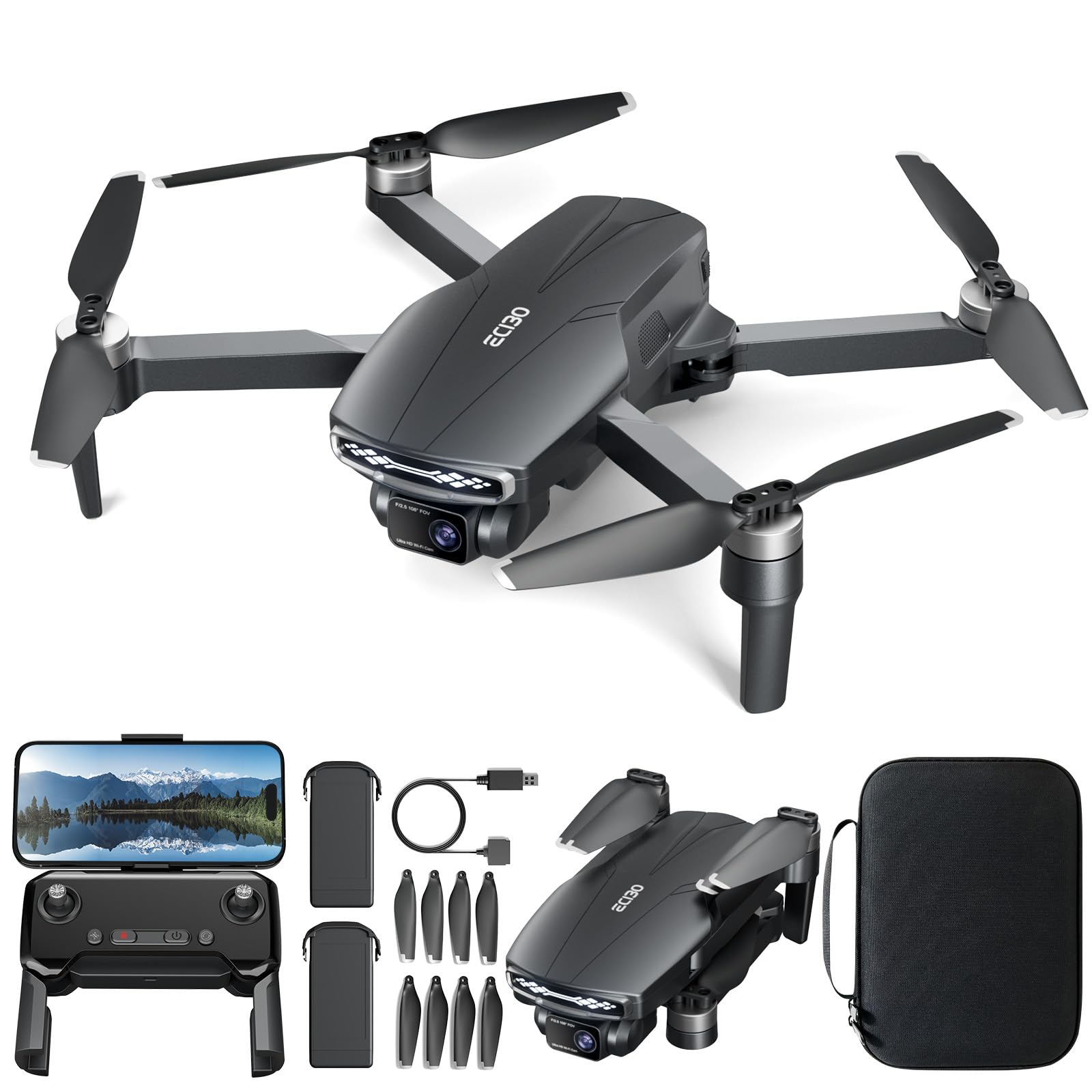 Brushless Motor Drone with 4K Camera for Adults Long Range FPV Video RC Drone with Optical Positioning,5G Transmission,120°FOV 90°Adjustable Lens,2Batteries,Carrying Case,Easy for Beginners,Under 249G