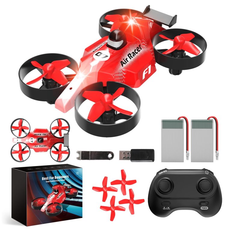 Drones for Kids, Mini Drone for Beginners, Small Indoor RC Quadcopter Helicopter Plane with Air-Ground Dual Mode Switch, Headless Mode, 3D Flip, Auto Hovering and 2 Batteries, Toy Gift for Boys and Girls, Red