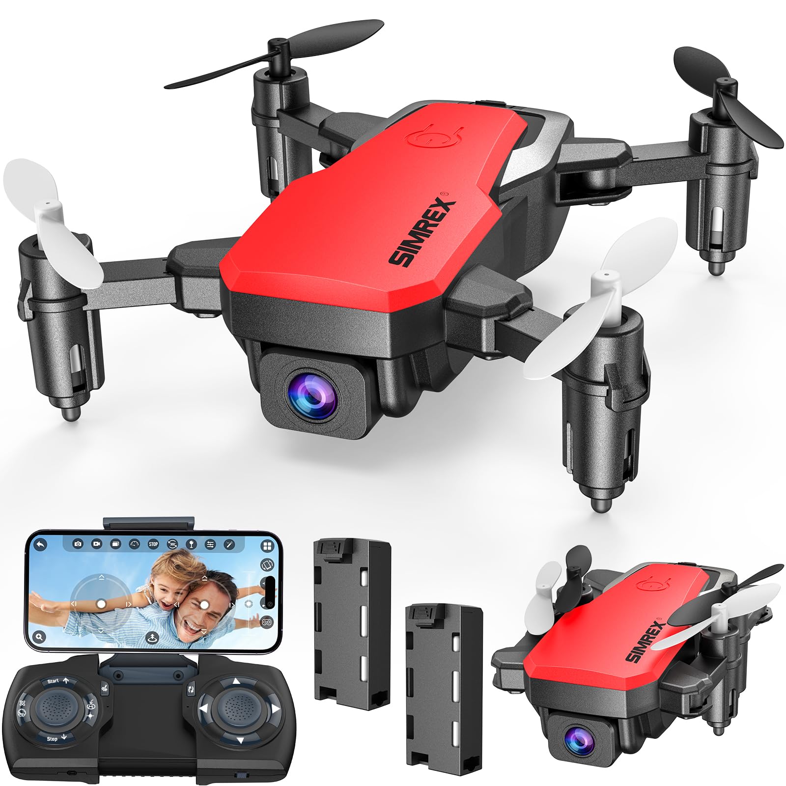 SIMREX X300C Drone with Camera 720P HD FPV, RC Quadcopter Foldable Drone, Mini Drone With Altitude Hold, 3D Flip, Headless Mode, Gravity Control and 2 Batteries, Gifts for Kids, Adults, Beginner, White