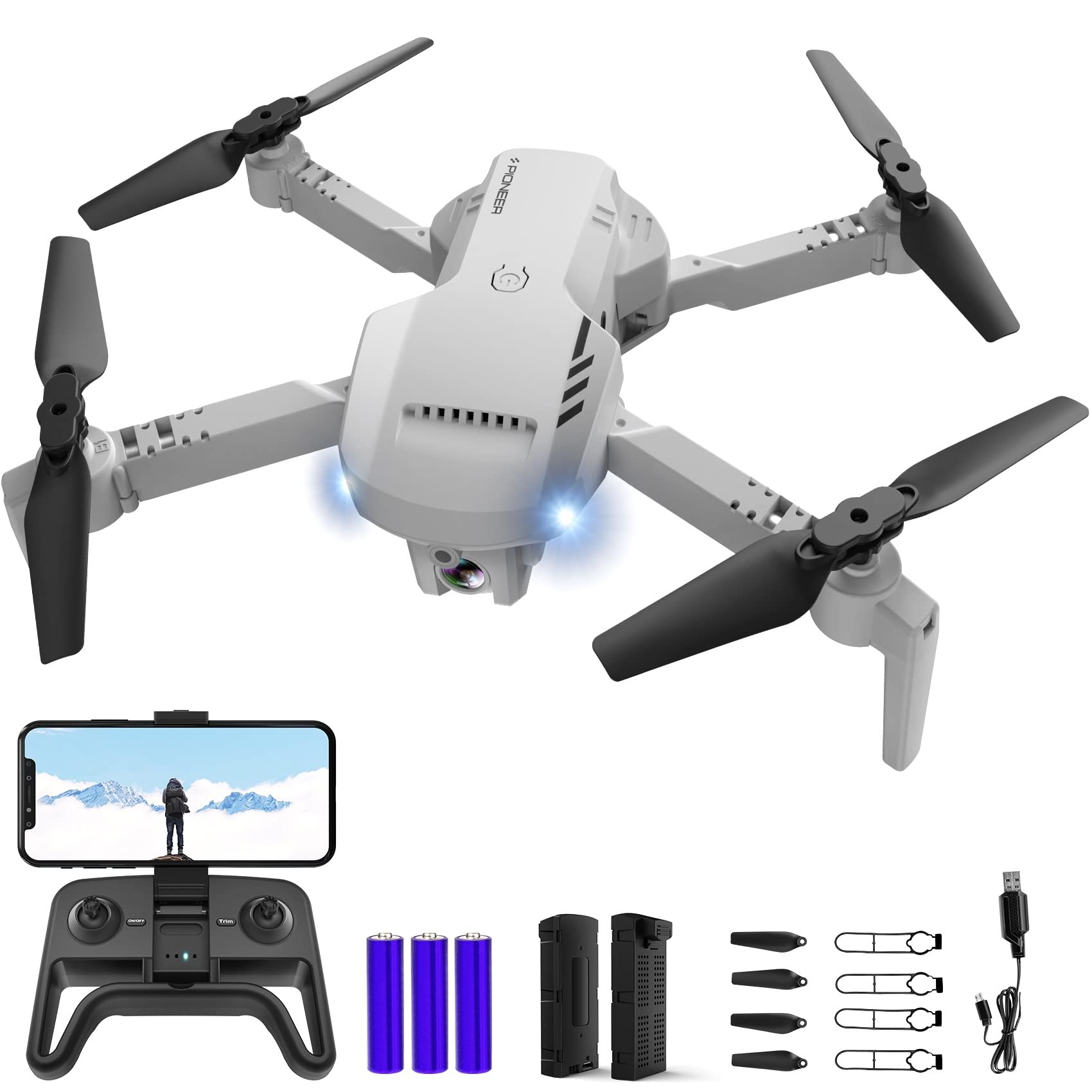 RADCLO Drone with Camera – 1080P HD FPV Foldable Mini Drone with Carrying Case, 2 Batteries, 90° Adjustable Lens, One Key Take Off/Land, Altitude Hold, 360° Flip, Gifts Toys