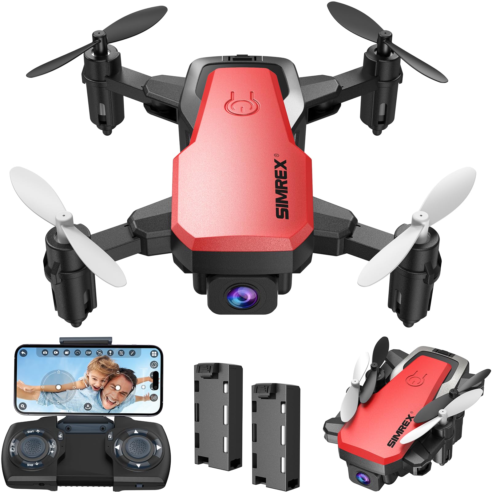 SIMREX X300C Drone with Camera 720P HD FPV, RC Quadcopter Foldable Drone, Mini Drone With Altitude Hold, 3D Flip, Headless Mode, Gravity Control and 2 Batteries, Gifts for Kids, Adults, Beginner, Yellow