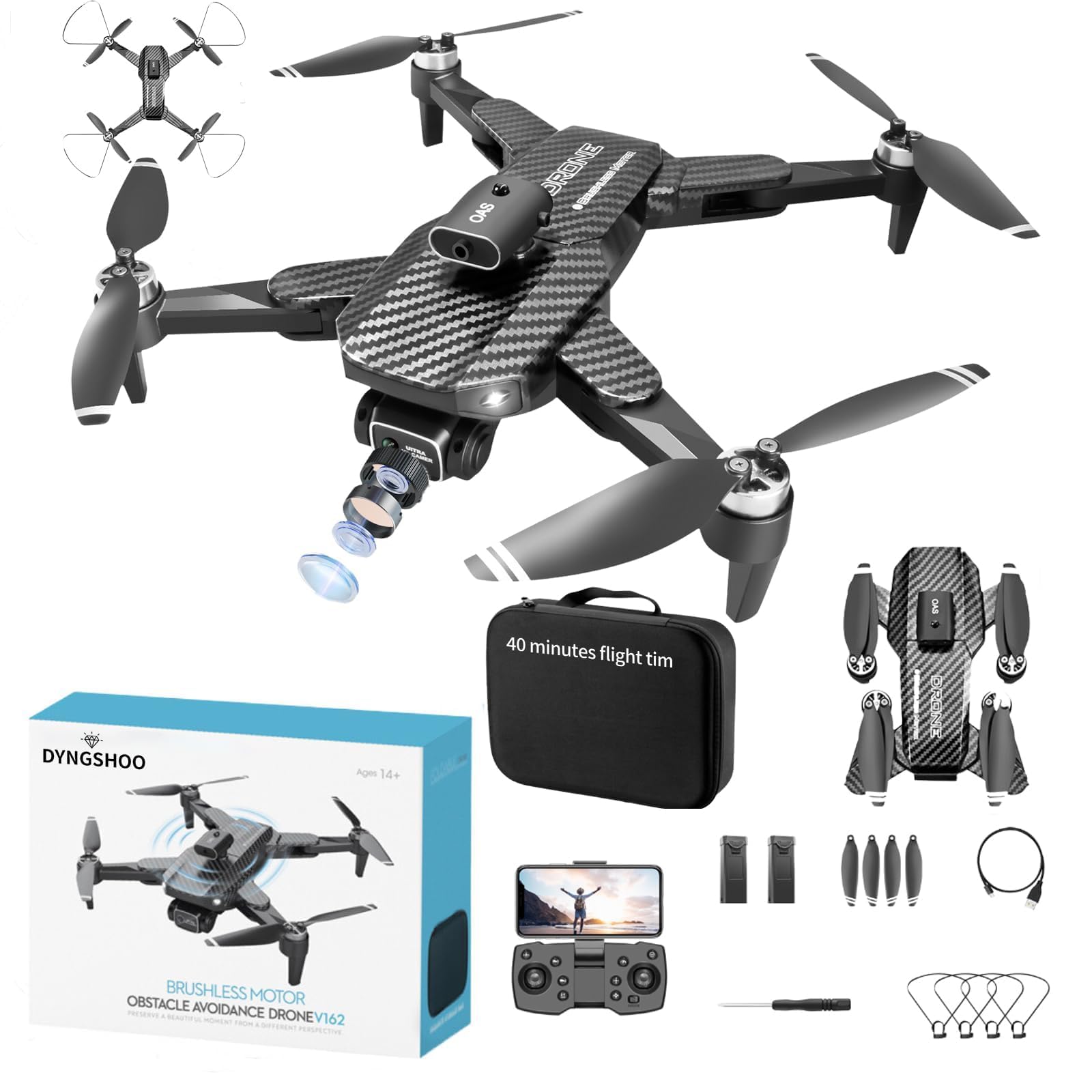 1080P HD FPV Foldable Drones with Brushless Motors, Wi-Fi RC Quadcopters featuring Height Adjustment, Six-axis Gyroscope, Gesture-controlled Photography, Video Recording, Headless Mode, Emergency Stop, Trajectory Flight, Gravity Sensing, and Automatic Photography, designed for Beginners and Kids (Flight Time: 40 minutes)