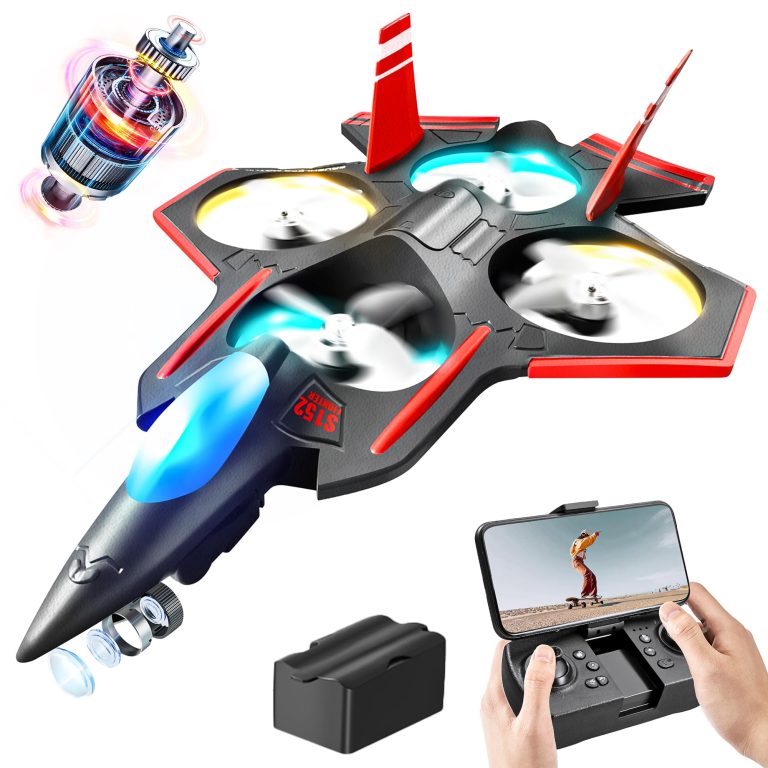 BEZGAR Brushless RC Plane with Camera | 2.4GHZ Remote Control Airplane, 6-axis Gyro Drones for Kids, RC Helicopter, 360°Flip Jet Fighter for Beginners with LED Navigation Lights