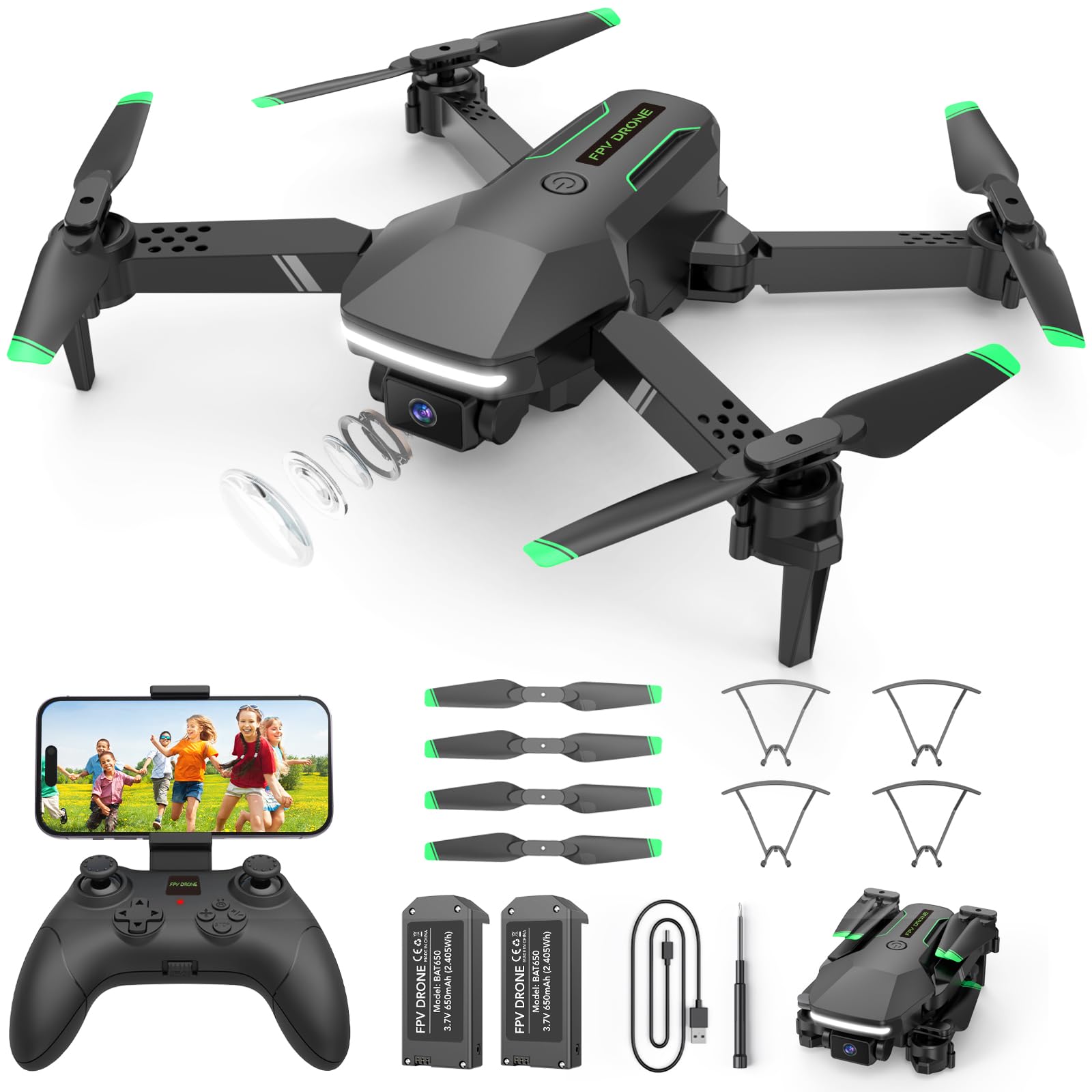 Drone with Camera for Kids Beginners – Foldable 1080P HD Camera Drones with 2 Batteries,FPV Live Video Remote Control,Gestures Selfie,One Key Start,360° Flips,Altitude Hold,Headless Mode,Toys Gifts for Boys(Black)