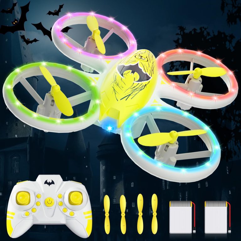 Drones for Kids – Simple to operate RC Quadcopter with Bat Design, Altitude Hold, Headless Mode, Blue & Green Lights, Propeller Protection, 2 Batteries, Remote – Great Gifts for Boys Age 6-12 Christmas gift