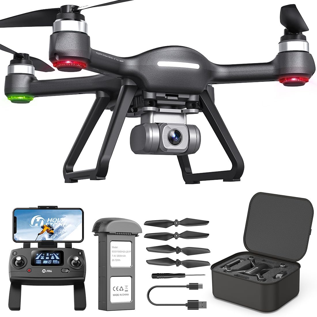 Holy Stone HS700E 4K UHD Drone with EIS Anti Shake 130 FOV Camera for Adults, GPS Quadcopter with 5GHz FPV Transmission, Brushless Motor, Easy Auto Return Home, Follow Me and Outdoor Carrying Case