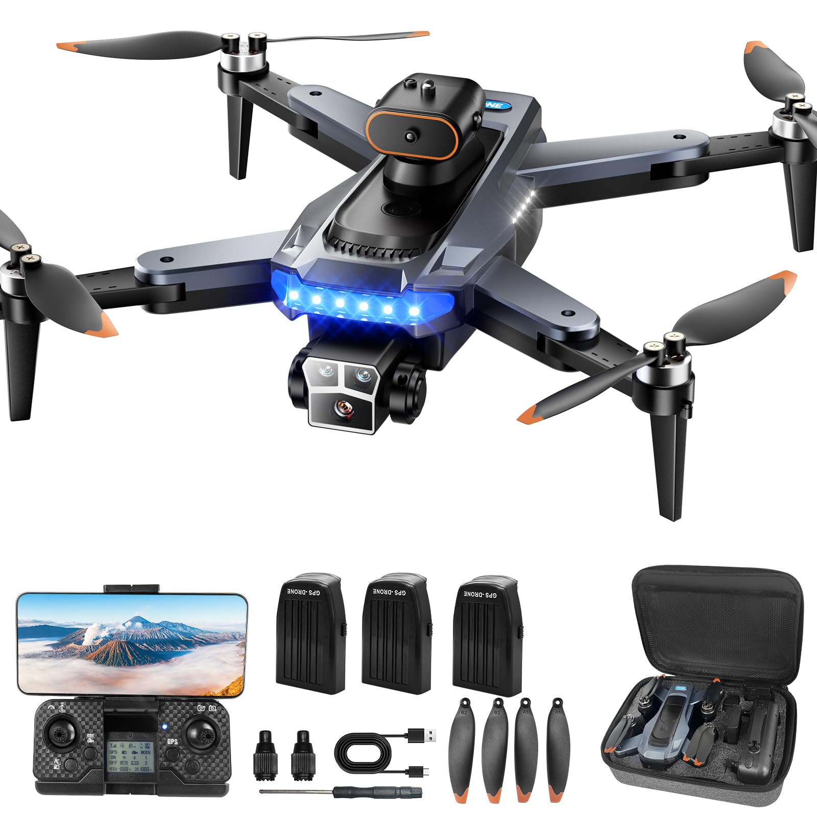 GPS Drones with 4K Camera for Adults Under 249g, P17 Drone with Brushless Motor 5G Transmission, 3 Batteries, Follow Me, Smart Return Home, Foldable FPV Drone for Long Distance