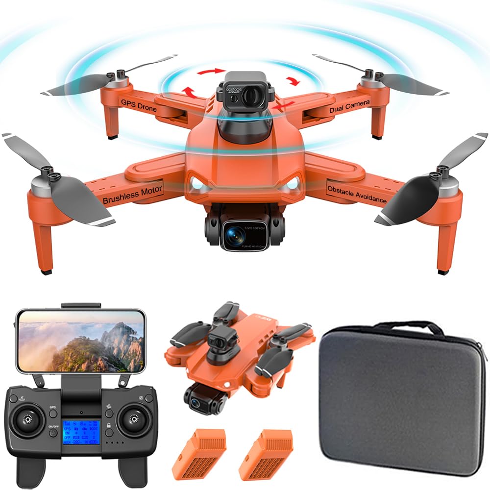 Lozenge Brushless Drone with Camera for Adults 4K GPS Drone 360 °Laser Obstacle Avoidance RC Quadcopter Helicopter L900 Pro MAX Dual Cameras with Storage Bag